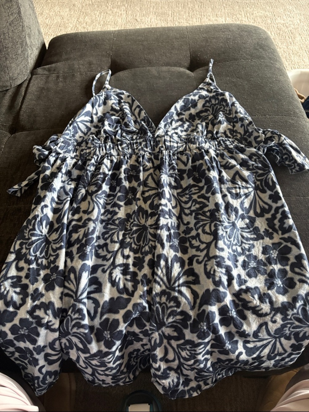 aerie Navy Floral Print Spaghetti Strap Mini Dress